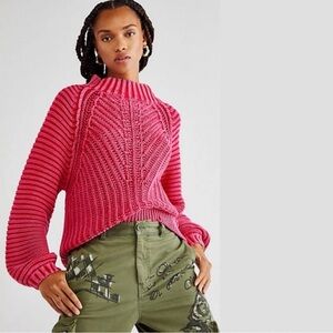 Free People Pink Sweetheart chunky knit sweater